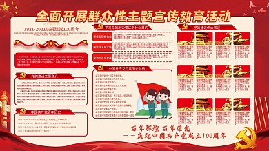 党建展板100周年学习教育宣传红色海报