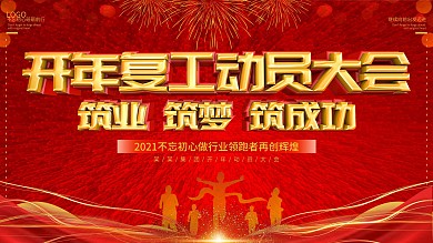 2020员工复工开年动员大会背景展板
