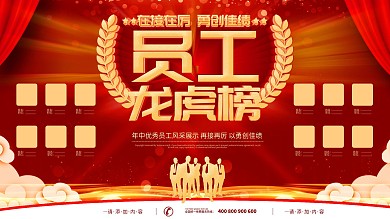 简约红色立体字员工风采龙虎榜宣传展板