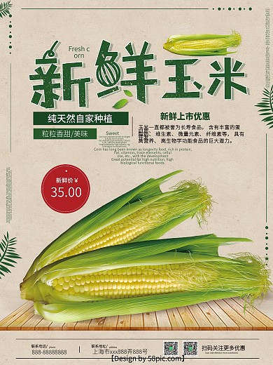 新鲜玉米白色促销美食海报