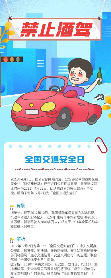 全国交通安全日禁止酒驾简约风长图