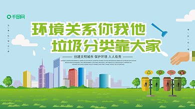小清新环境关系你我他垃圾分类靠大家展板