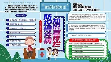 防控慢性病知识宣传栏卡通手绘风内容型展板