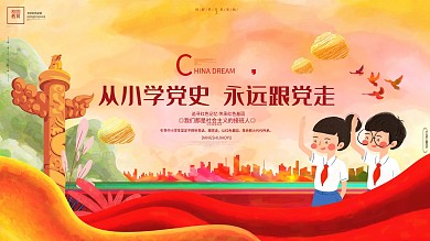 从小学党史永远跟党走学校主题教育展板海报