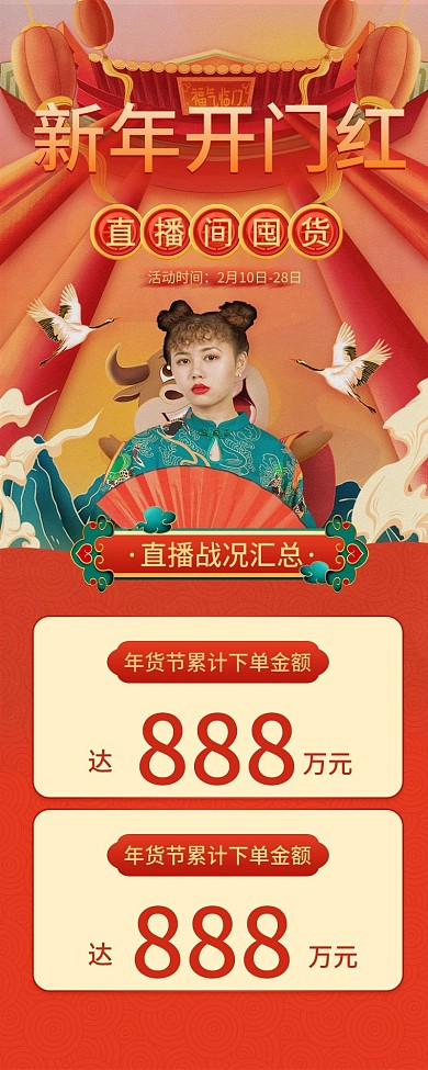 红色喜庆新年开门红系列电商通用直播间战况