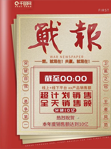 红金大气报纸形式销售战报祝贺喜庆商业海报