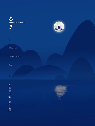 原创手绘七夕情人节宣传海报