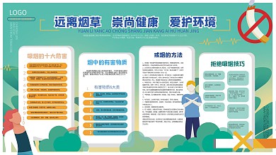 扁平插画风关注健康禁烟医疗宣传展板