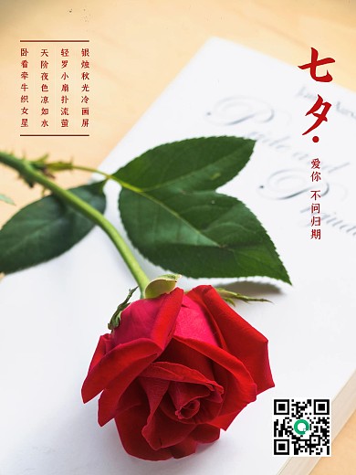 七夕中国情人节牛郎织女相会七夕节玫瑰海报