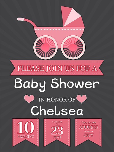 婴儿车装饰迎婴派对海报矢量图图片