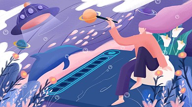 原创海洋星空肌理手绘插画