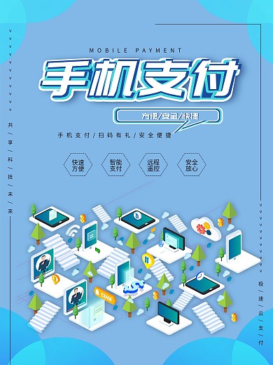 精选2.5D手绘手机支付海报