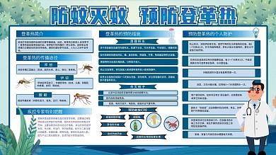 蓝色简约防蚊灭蚊登革热防控知识普及展板