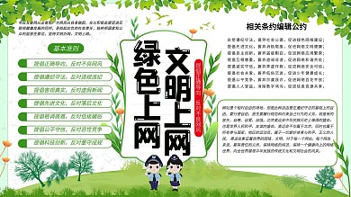 绿色上网文明上网卡通手绘风科普内容型展板