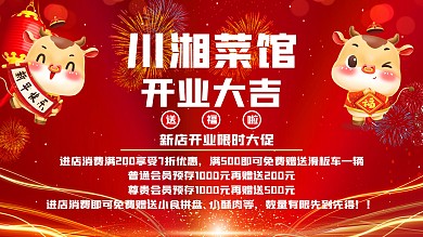 菜馆饭店开业促销海报红色喜庆美食海报