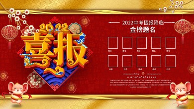 红色简约中考喜报展板