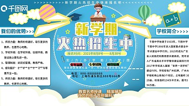 蓝色清新最新学校招生简介展板宣传模板