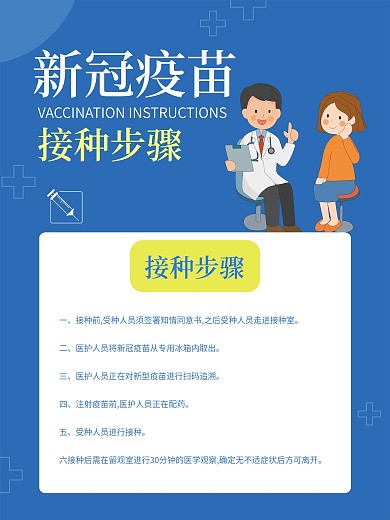新冠疫苗接种步骤点引导海报