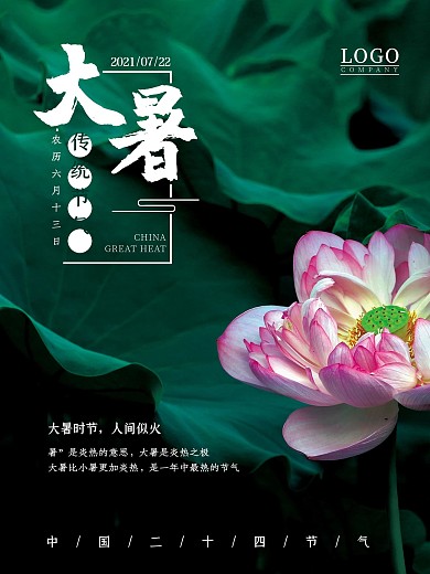 大暑传统二十四节气荷花海报