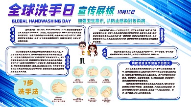 全球洗手日蓝色简约疾病预防科普内容型展板