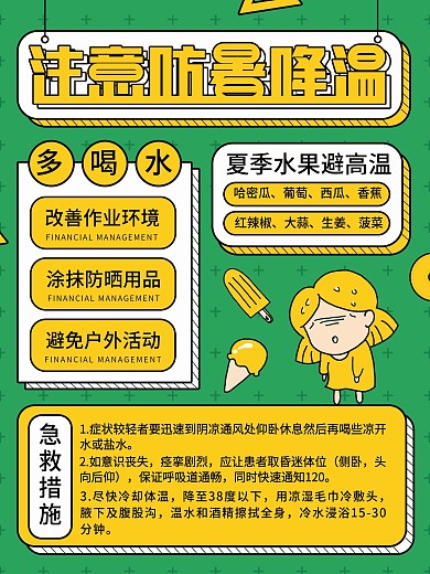 原创插画标题字孟菲斯风中暑急救海报