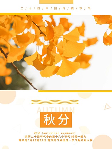 小清新几何简约秋分中国传统二十四节气海报