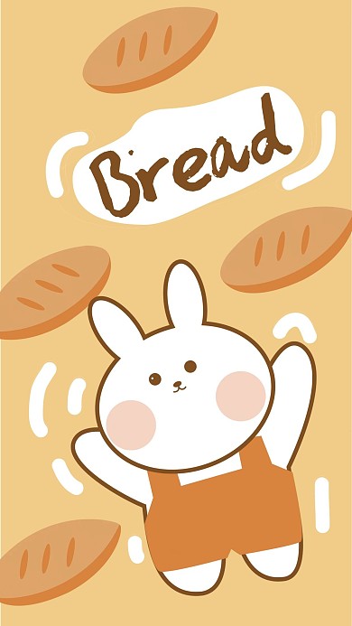 原创手绘卡通面包兔子美味手机壁纸
