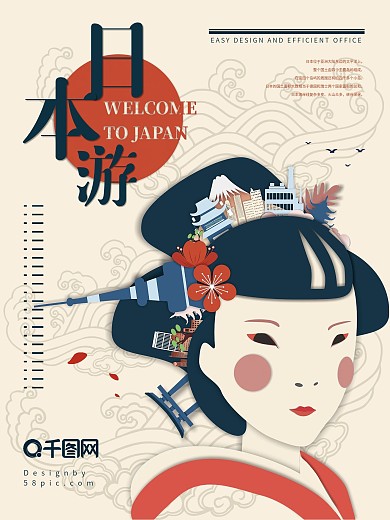 小清新剪纸风日本旅游海报