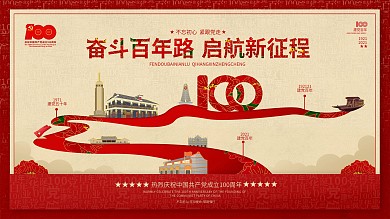 创意建党100周年活动党建背景海报展板