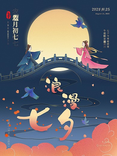卡通浪漫简约七夕节海报