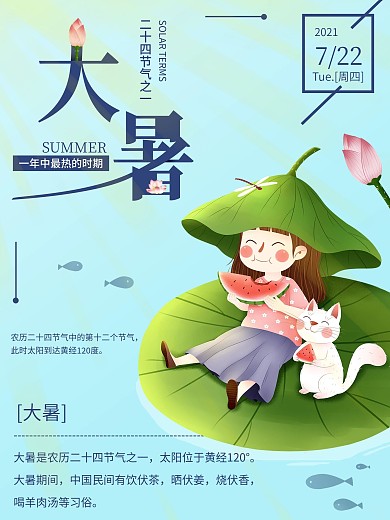 清新大暑节气海报