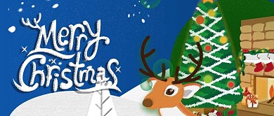 圣诞节手绘风格蓝色卡通麋鹿