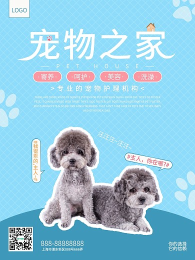 蓝色简约风宠物店商店促销商业海报