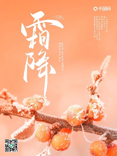 霜降摄影图海报暖橘色二十四节气宣传冬天