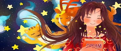 晚安世界肌理写实梦游夜空的女孩治愈插画