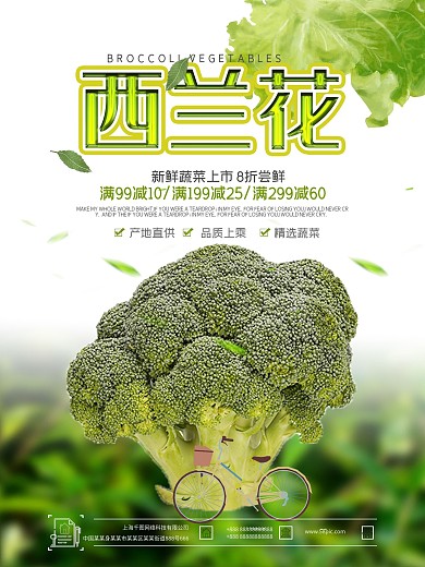 绿色清新西兰花蔬菜促销海报