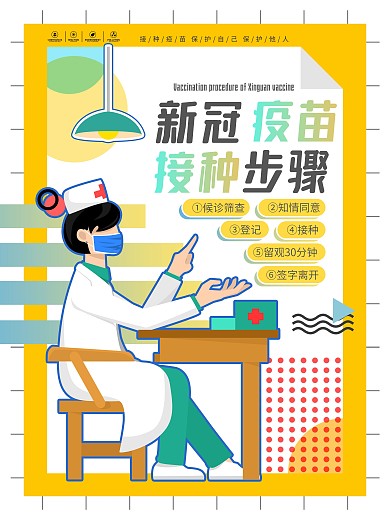 医疗新冠疫苗接种步骤点引导海报
