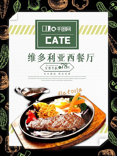 美味美食牛排餐厅餐馆牛排促销海报