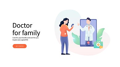 原创扁平化无表情家庭医生在线问诊服务海报