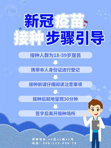 新冠疫苗接种步骤引导海报
