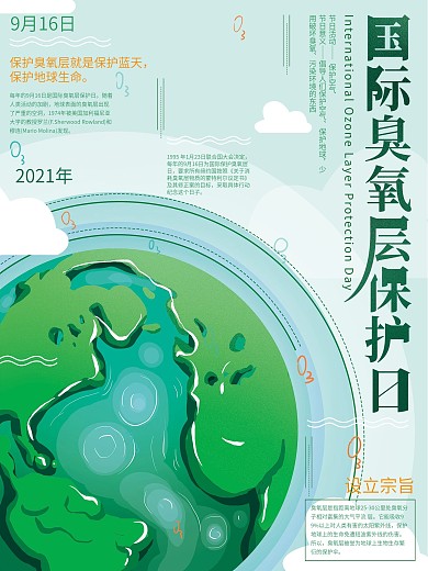 原创手绘清新国际臭氧层保护日海报