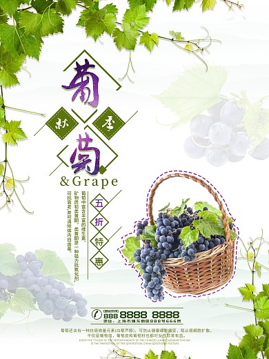 清新简约秋季葡萄水果海报