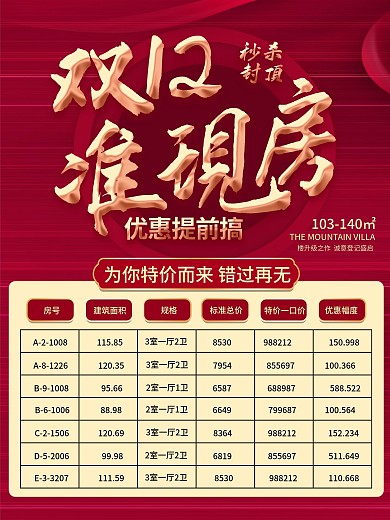 双12房产促销信息表海报