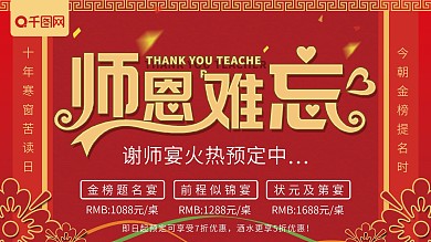 红色喜庆师恩难忘谢师宴展板