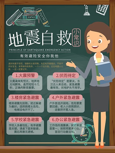 自然灾害地震自救救灾小常识科普公益海报