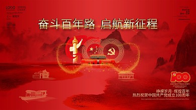 建党100周年百年诞辰党建风大气背景展板