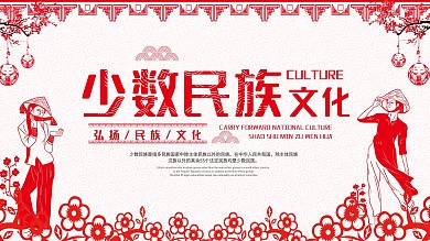 少数民族文化剪纸风展板