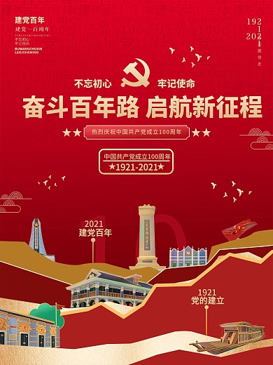 建党100周年党史学习教育党建海报