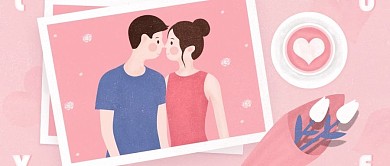 浪漫粉色相片情人节情侣插画