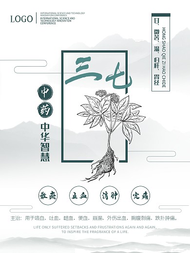 中国风三七中药文化宣传海报展板设计